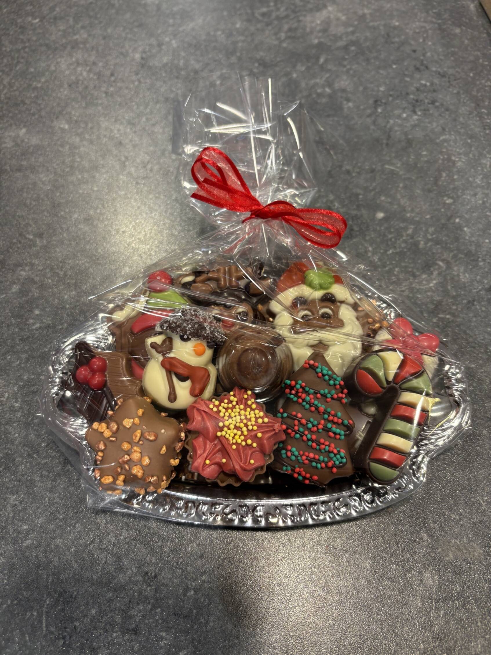 Zilver schaaltje kerstchocolade